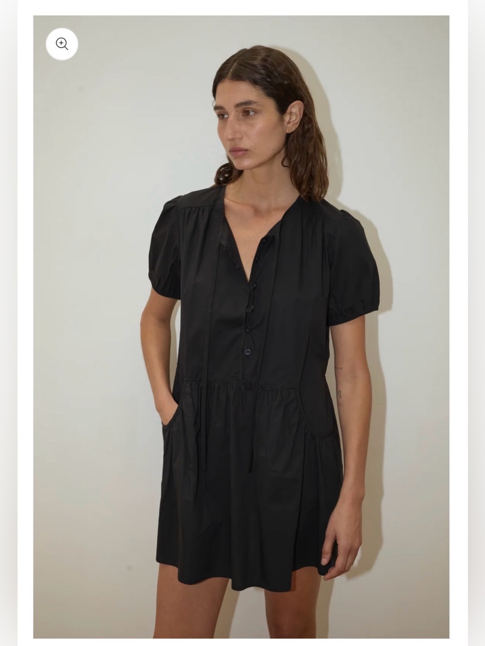 $205 NEW Deiji Studios Black The Pocket Mini Button Organic Cotton Dress Small S